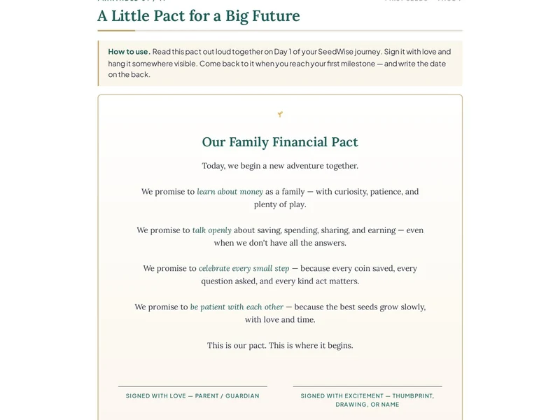 A Little Pact for a Big Future — the family financial contract from First Seeds